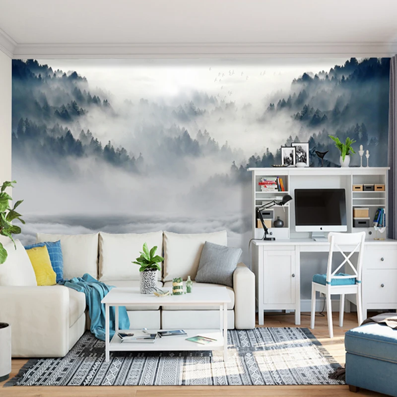 Kertas dinding 3D kertas dinding dekorasi rumah TV ruang tamu mural foto hewan serigala hutan kabut Modern kertas dinding untuk dinding 3D kertas dinding
