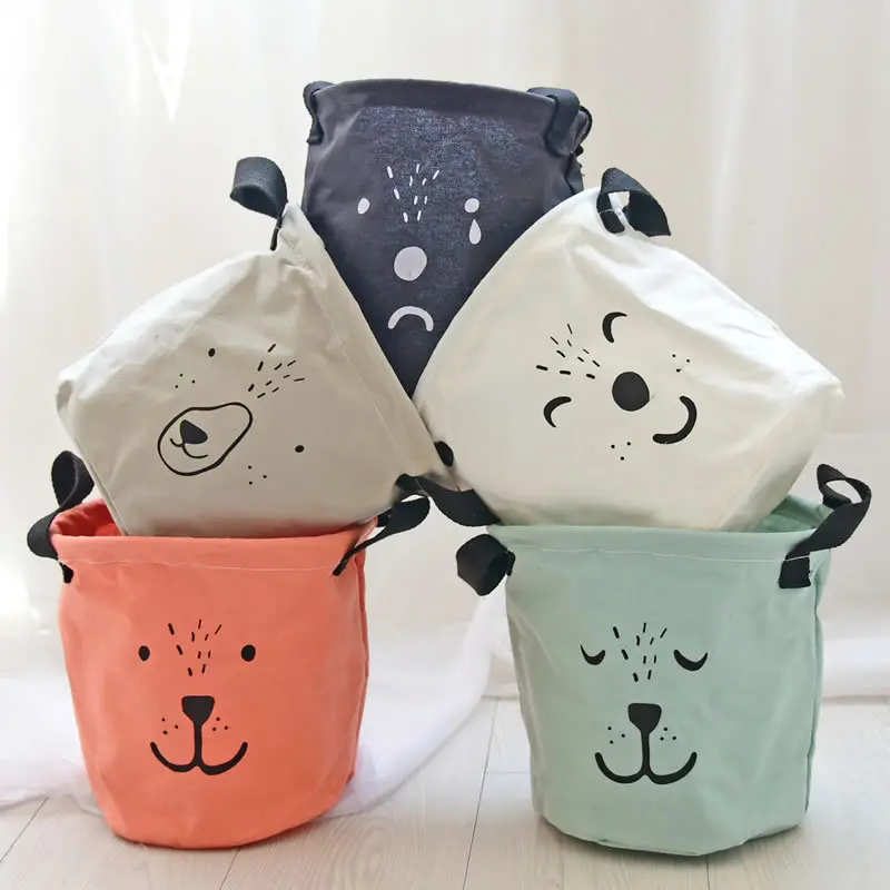 XZJJA Cute Bear Cotton Linen Sundries Toys Storage Box Baskets Foldable Dresser Desktop Makeup Organizer Stationery Container