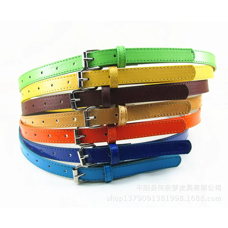 Women Casual Belt Faux PU Leather Black White Red Blue Yellow Pink Brown Orange Female Belts Small Strap For Girls Wholesale