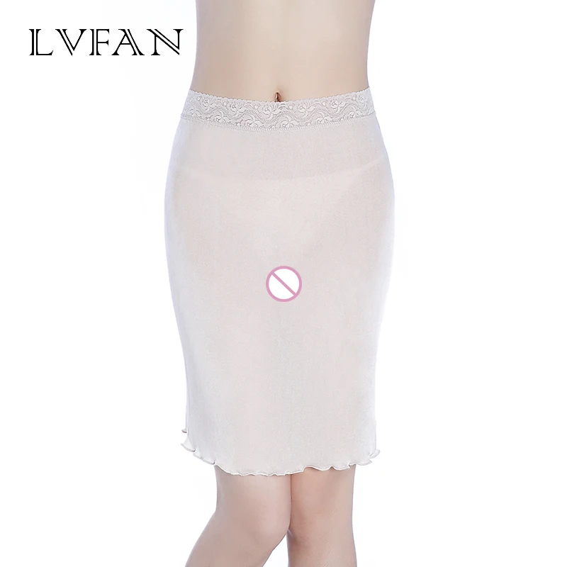 Solid Summer Ladies Skirt Bottoming Silk Knit Lace Nightwear Anti-Lighting Lining Skirt Female Breathable Nightdress  LVFAN K019