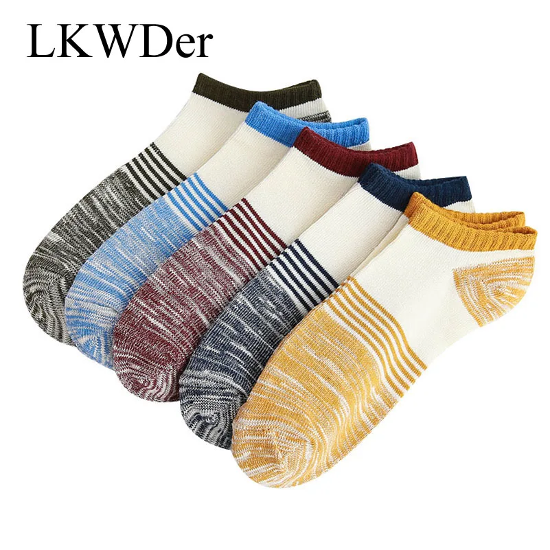 

LKWDer 5 Pairs Men's Socks Calcetines Unisex Socks Comfortable Stripe Cotton Compression Socks Slippers Short Ankle Meias Hombre