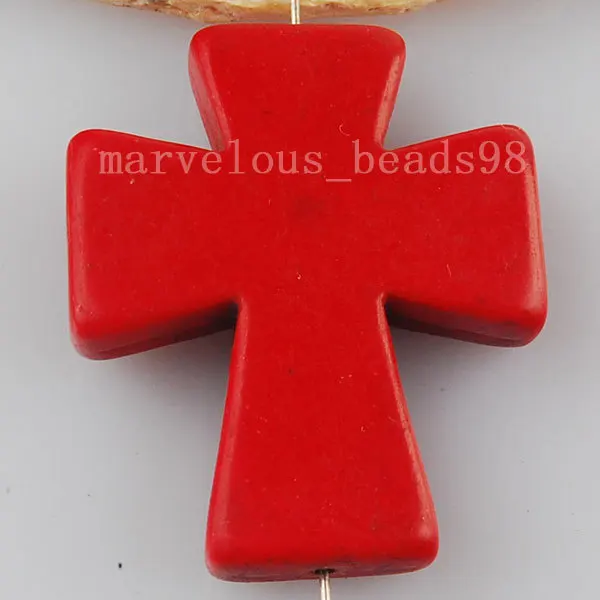 Jewelry  30x36mm Red Howlite Cross Pendant Art SMC2713