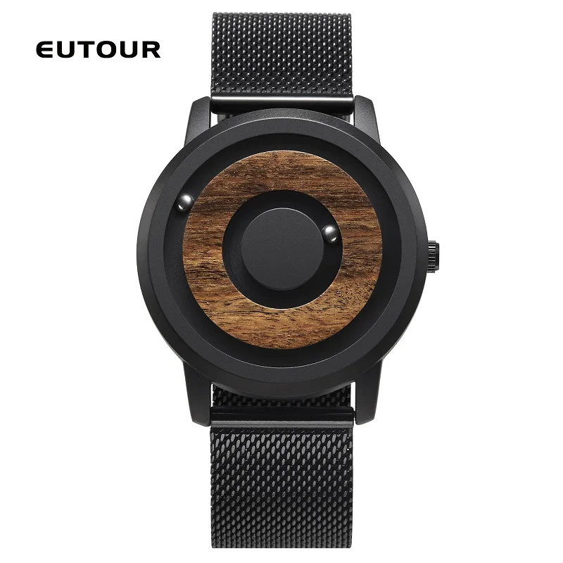 Eutour Paar Horloge Magnetische Drive Ball Show Hout Pols Horloges Voor Vrouwen Quartz Man Horloge S Mode Teel Leer Canvas band