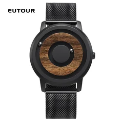 EUTOUR – montre de Couple à entraînement magnétique, montre-bracelet en bois pour femmes et hommes, à Quartz, bracelet en cuir et toile