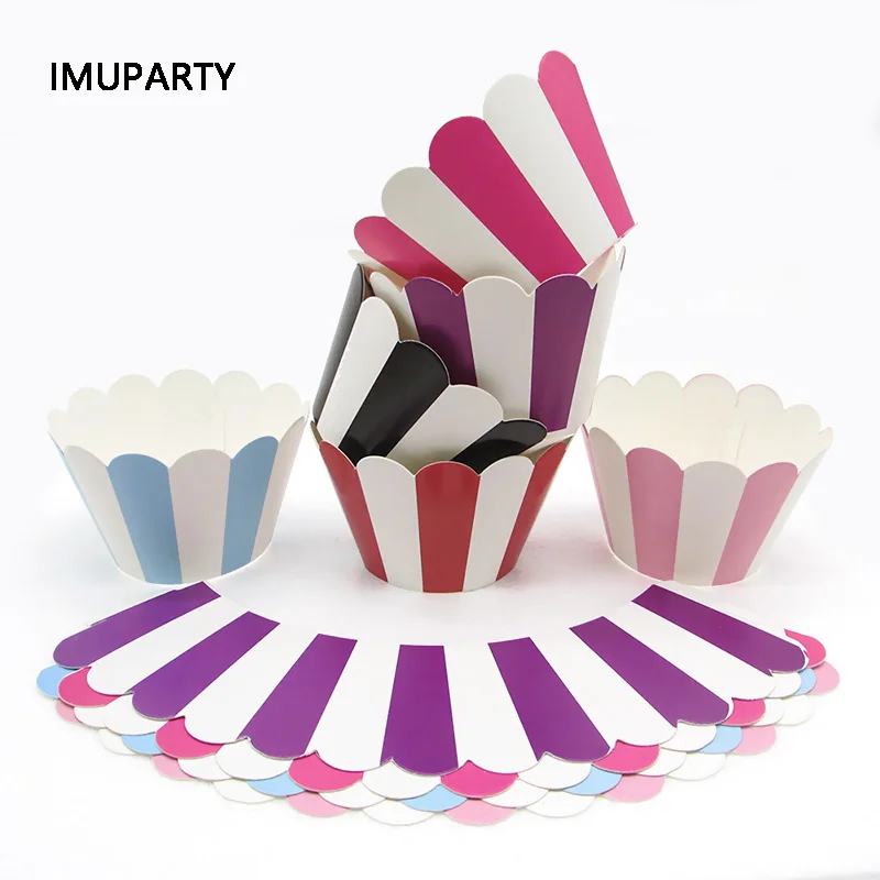 12 sztuk paski Cupcake Wrapper papier bez ozdoba na wierzch tortu ślub cukierki na przyjęcie urodzinowe Bar akcesoria dekoracyjne Anniversaire cyrk