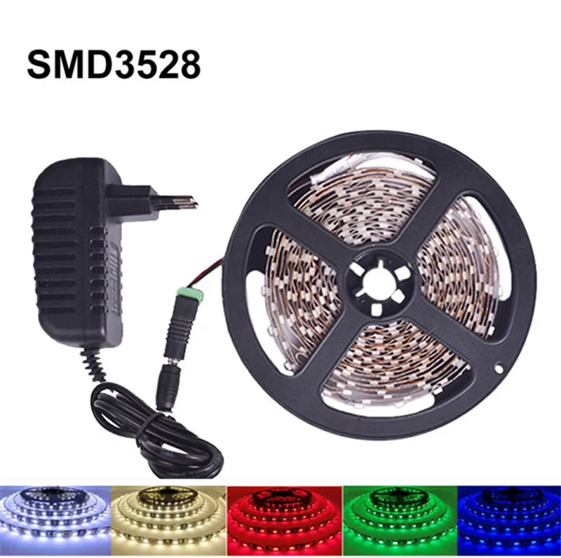 1- 10M 5M 3528 Rgb Led Strip Licht Niet Waterdicht Led Light 10M Flexibele Rgb Diode led Tape Set + Power Adapter