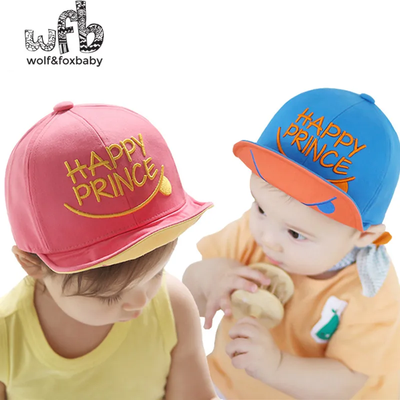 Retail 46-48CM baby hat cotton letters smiling floral shade children's cap summer autumn fall winter