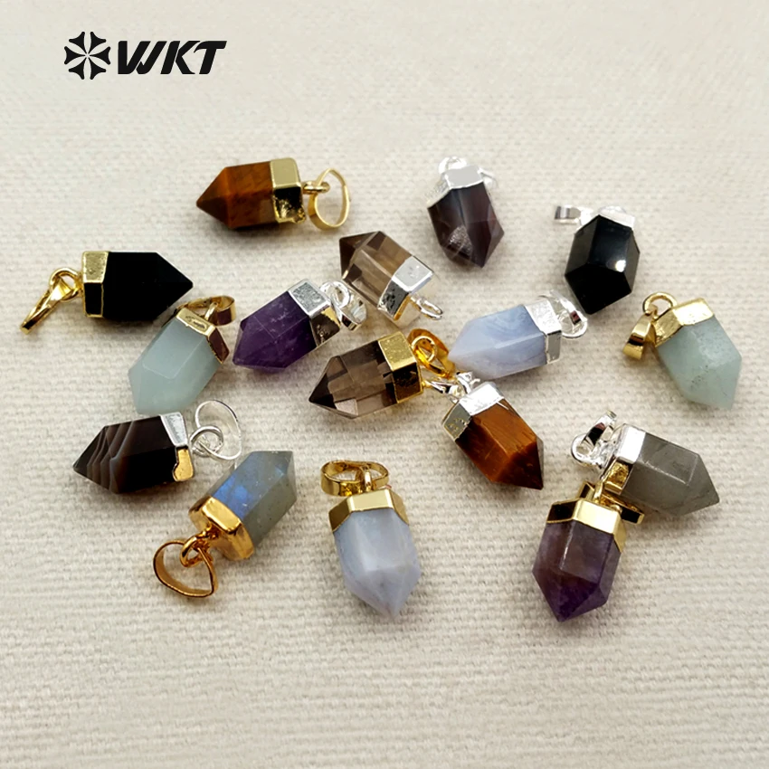 WT-P1279 Wholesale Fashion Natural Crystal Stone 10mm Pendant With Hat Crystal Quartz Cylinder Shape Pendant For Jewelry DIY