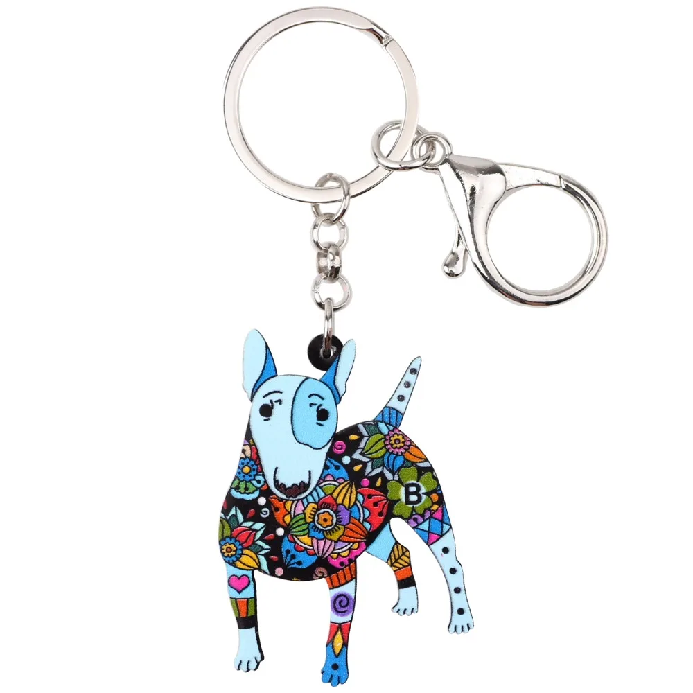 WEVENI Acrylic Original Bull Terrier Dog Key Chain Key Ring Bag Charm Man Car Pendant Statement Hot Trendy Jewelry For Women