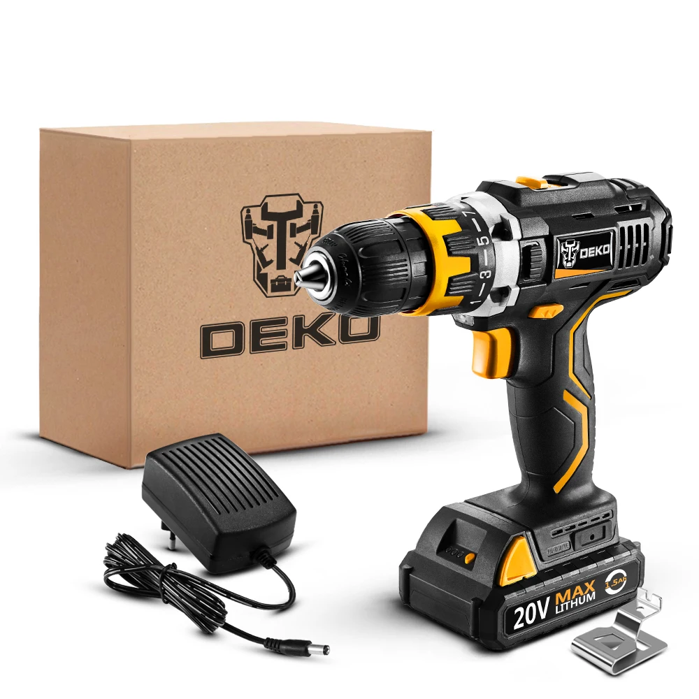 Original DEKO GCD20DU2 20V MAX Cordless Drill Electric Screwdriver Lithium-Ion Mini Power Driver Variable Speed LED Standard Set