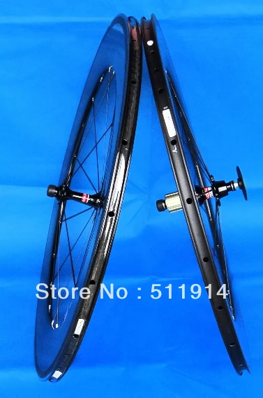 

Full Carbon Road Bike Clincher Wheelset 700C - 88mm (F : 20H / R : 24H) - Clincher Rim + Spokes + hub + Brake Pads + Skewers