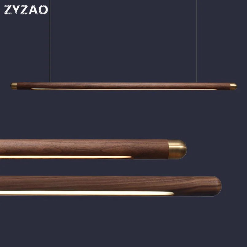 Designer Nordic Restaurant Bar Wood Pendant Lights Black Walnut Minimalist Long Strip Led Hanglamp Home Decor Dining Room Lights