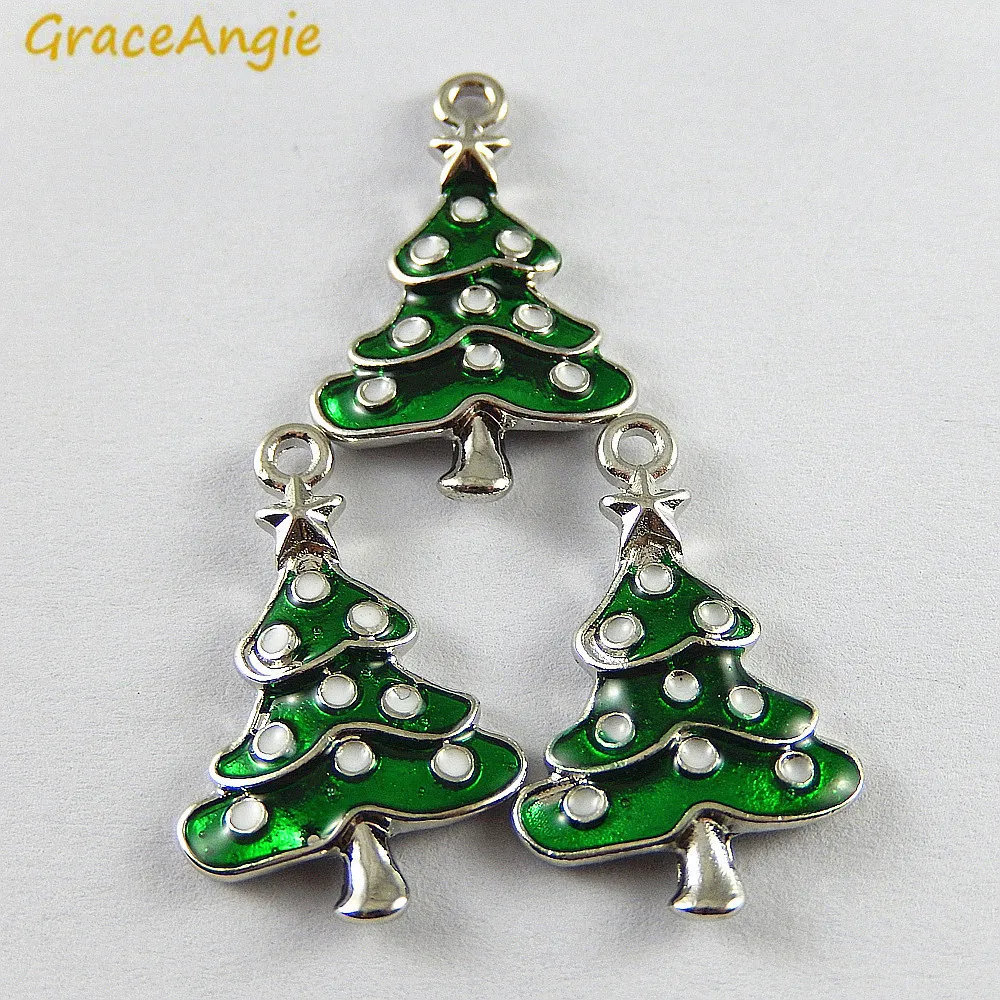 10PCS Green Enamel Small Christmas Tree Charms Wholesale Christmas Deco Handmade Crafts Necklace Pendant Accessory Jewelry