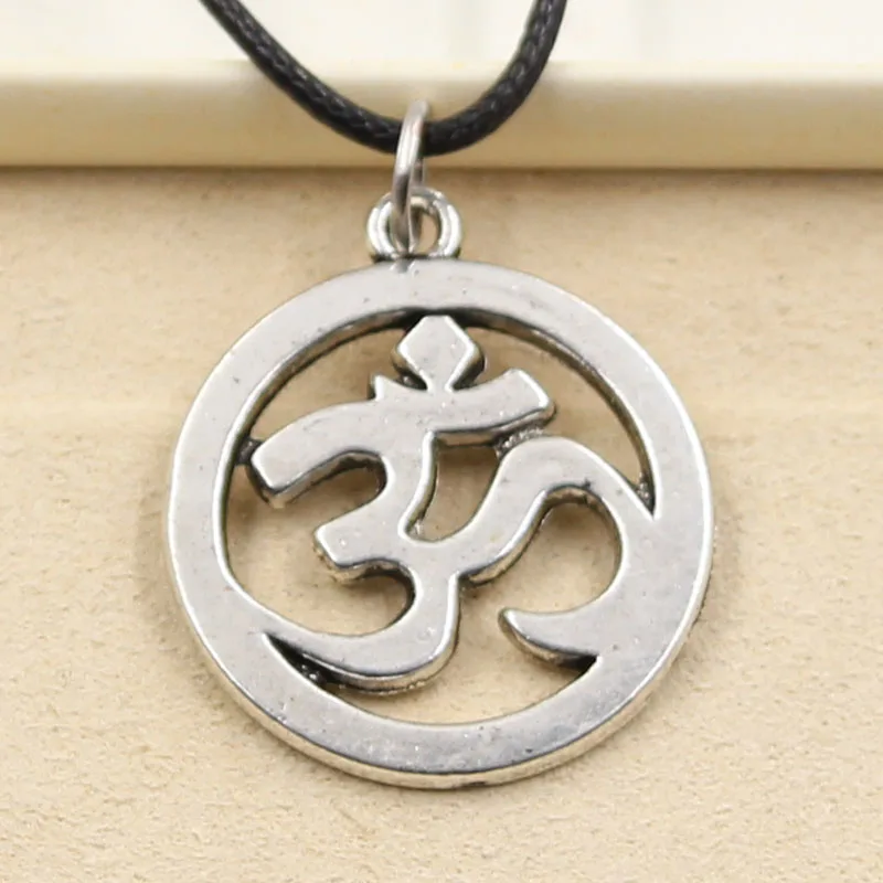 New Fashion Tibetan Silver Color Pendant Yoga OM Necklace Choker Charm Black Leather Cord Factory Price Handmade Jewelry