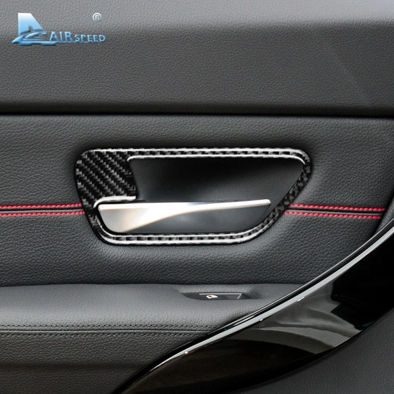 AIRSPEED 2PCS Carbon Fiber Car Interior Door Handle Cover Trim Door Bowl Stickers for BMW M4 F82 Accessories Car-styling