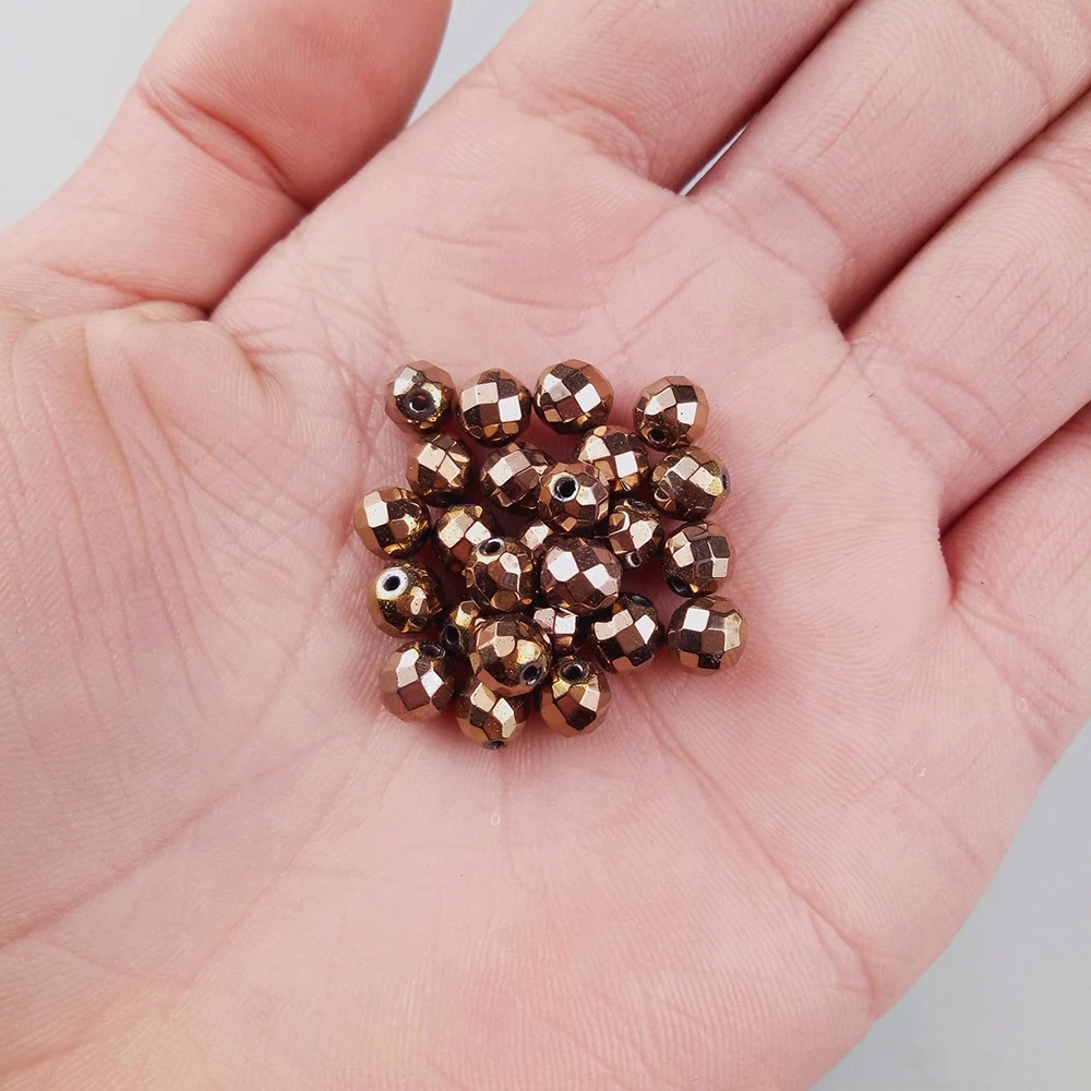 Wlyees chapeamento de cobre facetado redondo hematita contas espaçadoras contas soltas 2 4 6 8 10mm bola para diy jóias brinco pulseira fazendo