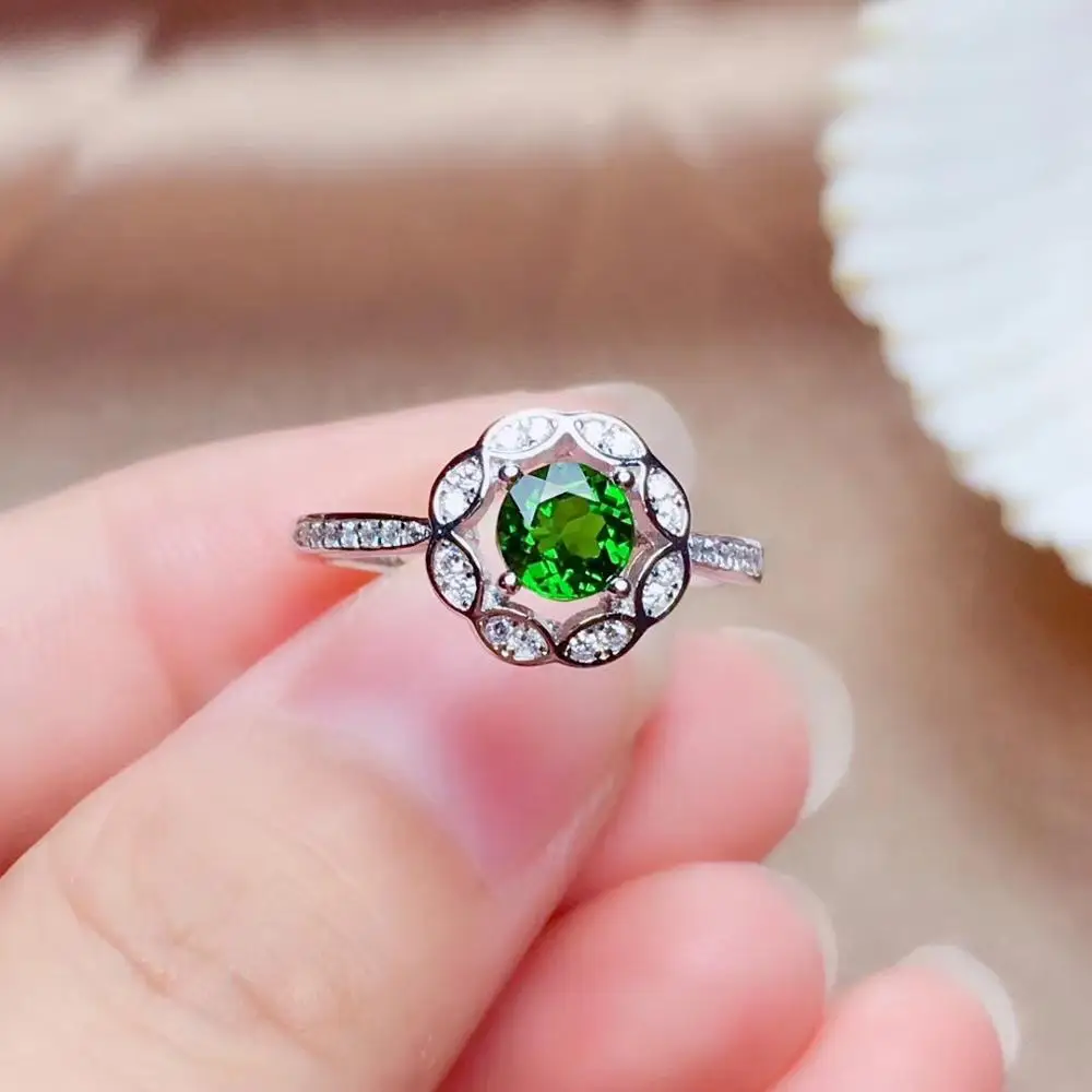 New store welfare natural diopside ring wholesale 925 silver Siberia emerald color positive