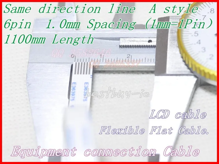 1.0mm Spacing +1100mm Length +6Pin A / same direction line Soft wire FFC Flexible Flat Cable. 6P*1.0A*1100MM