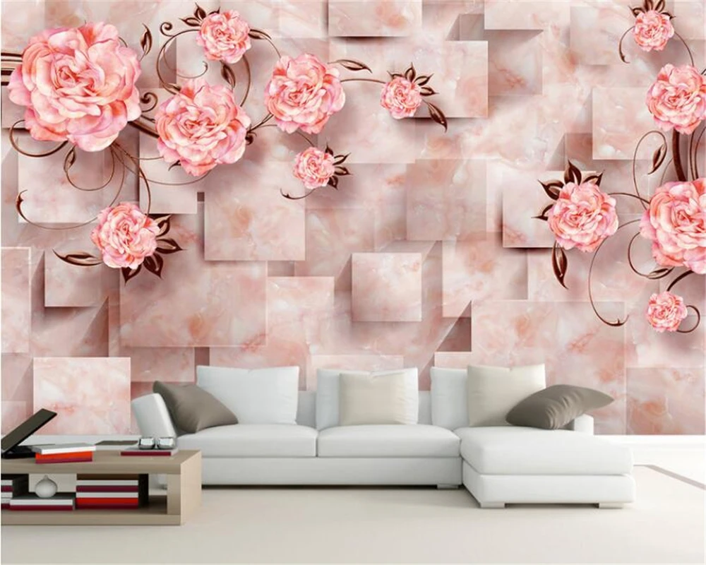 

Beibehang 3d Wallpaper Need Marble Peony Floral Stereo Geometry TV Sofa Background Wall Living Room Bedroom Mural wallpaper