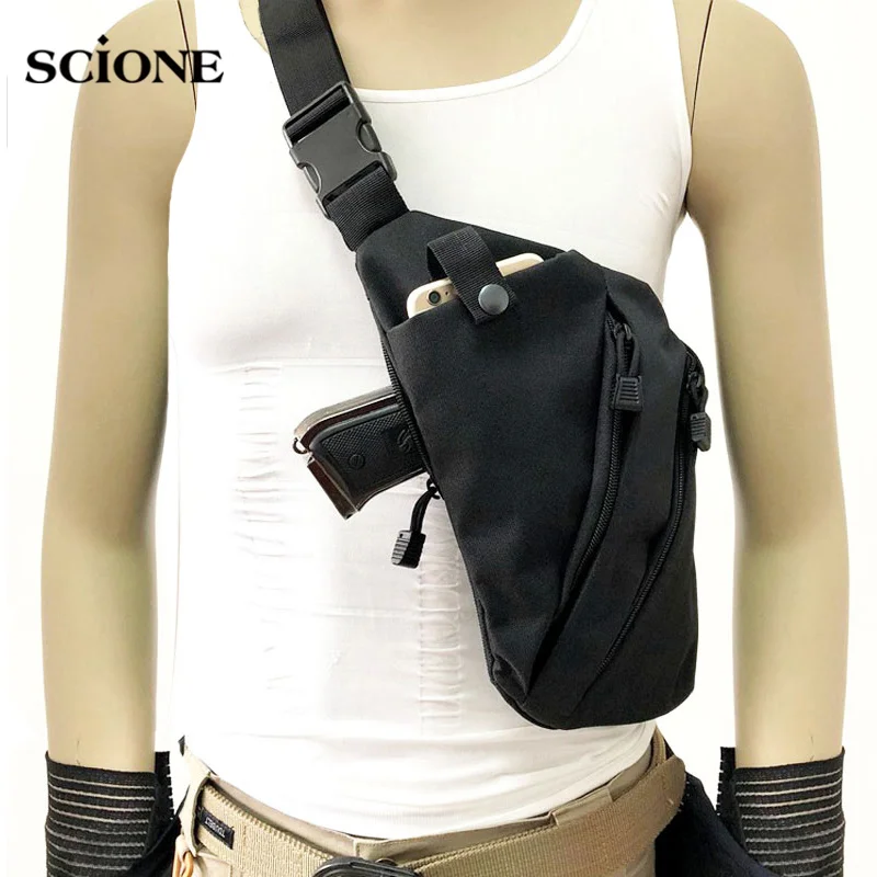 Concealed Tactical Bag Storage Gun Bag Holster Men\'s Left Right Nylon Shoulder Bag Anti-theft Chest Bag Hunting Sling XA696WA