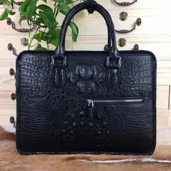 Bolsa de couro de crocodilo real masculina, bolsa para laptop de qualidade 100% genuína para homens jovens