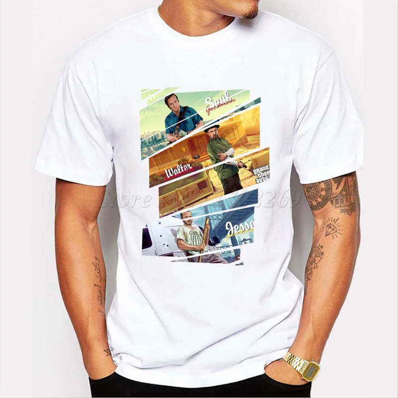 Walt and Jesse Printed T-shirt 2023 Men's Breaking Bad Design T shirt Cool Tops