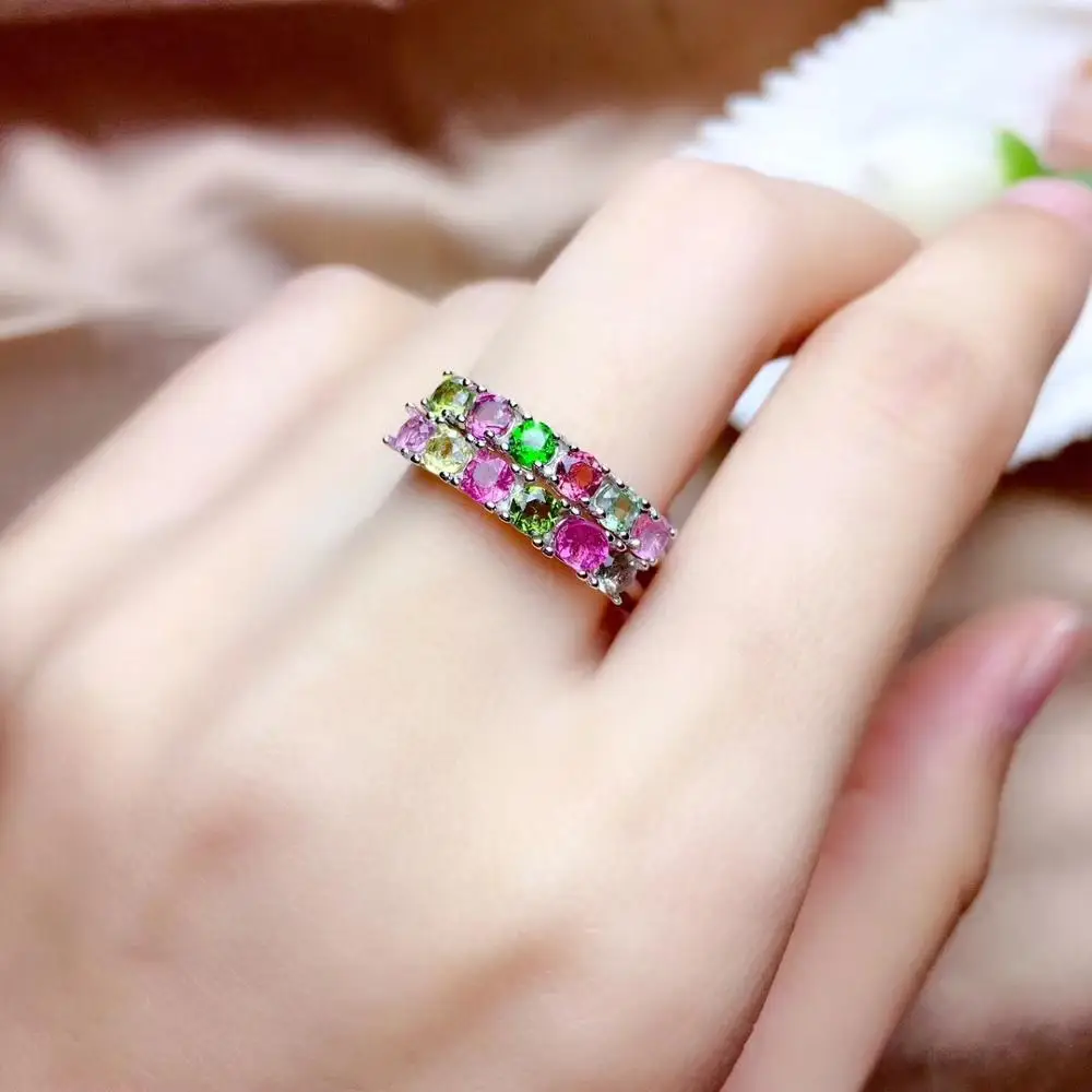 

Candy tourmaline gemstone ring for women colorful jewelry natural gem real 925 silver shiny your beauty girl date gift