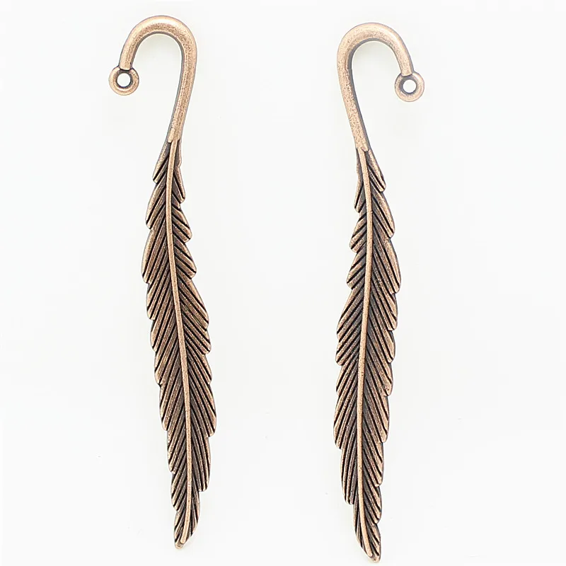 

Sweet Bell 20 pcs 13*80mm new fashion classics wholesales feather shape Antique Copper lead free metal alloy bookmark 13B1643