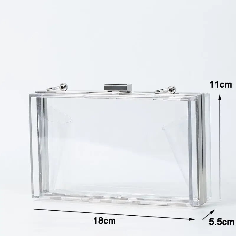 Fashion Acrylic Transparent Bag Lady Clutches Chain Women Shoulder Messenger Bags Hard Wedding Party Evening Bag Handbags Silver