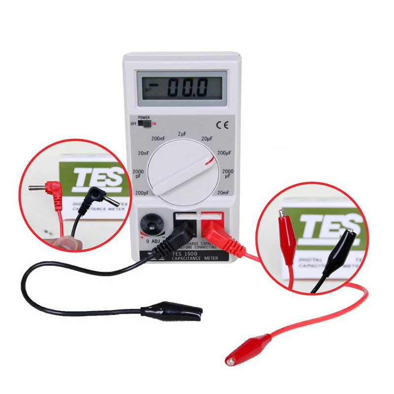 

TES-1500 Portable Digital Capacitance Meter 20mF 20000uF Portable Digital Overload Fuse Protection Measurement Capacitance Meter