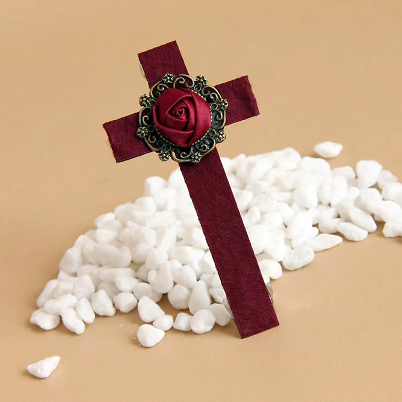 المرأة شيك اليدوية 3.3 بوصة زهرة حمراء ارتفع الصليب إكسسوارات الشعر كليب دبوس باريت تأثيري مصاص دماء القوطية لوليتا الطرف