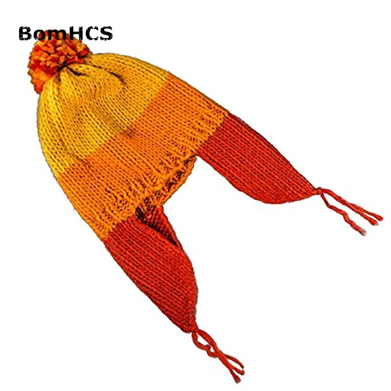 BomHCS European Style Mosaic Earflap Hat 100% Handmade Knit Winter Unisex Beanie