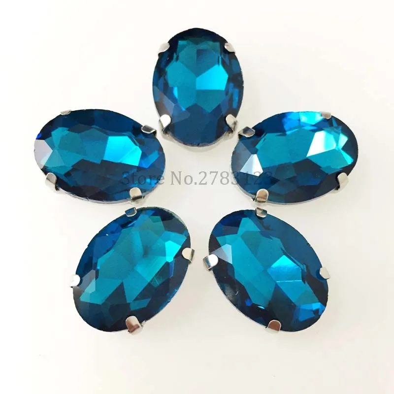 Peacock blue Glass Crystal flaback sew on stone ,oval shape claw rhinestones diy/apparel accessories Free shipping