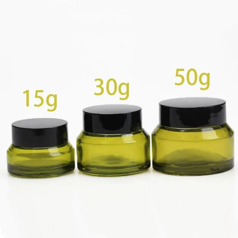 

High quality Oblique matte green glass cosmetics cream jar bottle container pot 15g 30g 50g