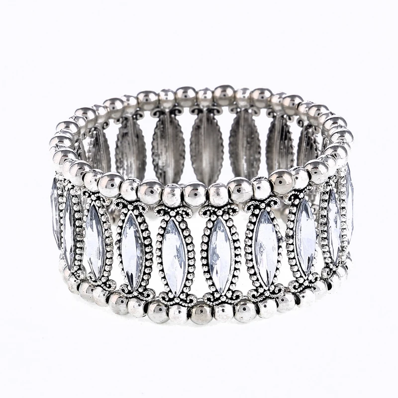 Fashion Vintage Boho 17cm Circle Elastic Bracelets Bangles For Women Black White Red Acrylic Beads Adjustable Femme Bracelets