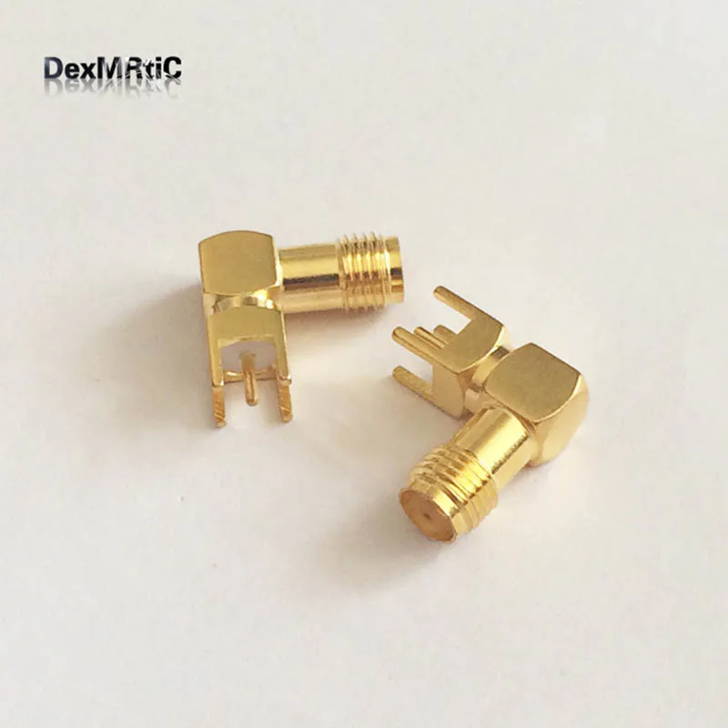 1 pc Kacang SMA Perempuan Jack RF Coax Connector PCB Sudut Kanan Goldplated BARU grosir