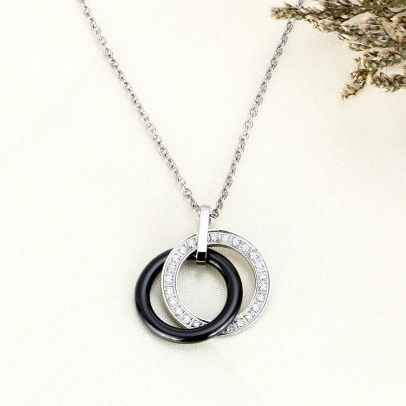 Ceramic Jewelry Double Circles Round Choker Necklace Women Black White Crystal Necklaces & Pendants Women Wedding Jewelry