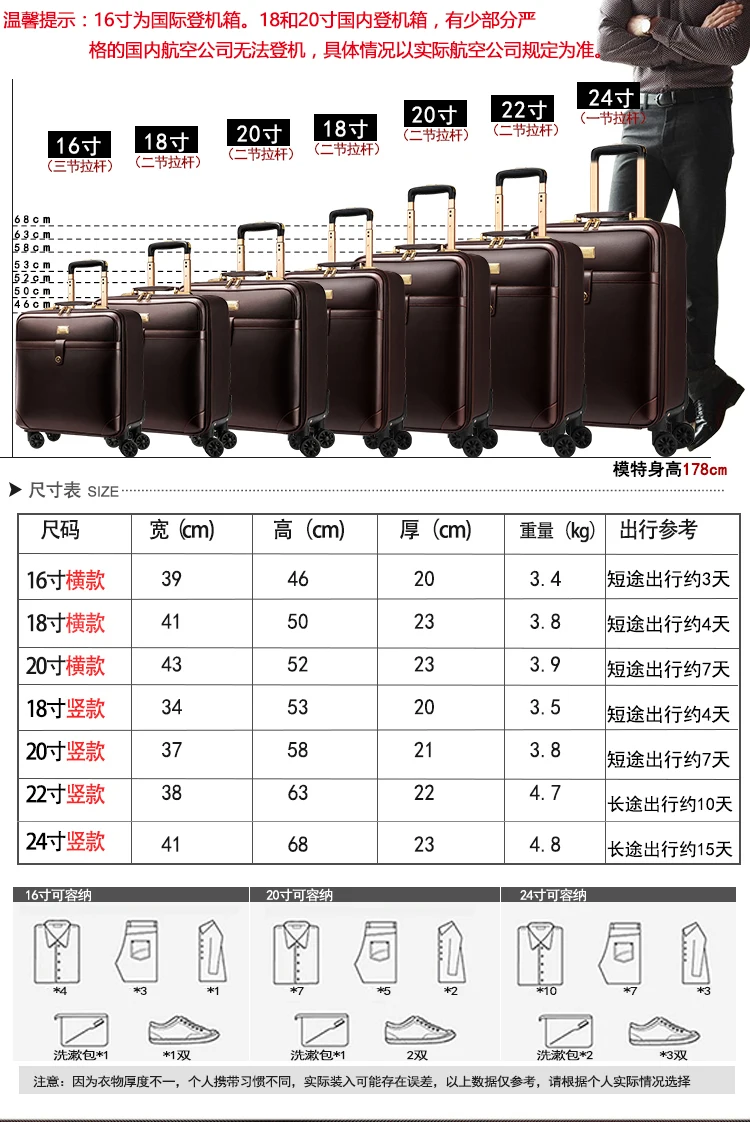 개인 맞춤형 출장 여행 가방, PVC 핸드백 및 롤링 수하물, 패션 하이 퀄리티 여행 가방, 16 인치, 18 인치, 20 인치, 22 인치, 24 인치