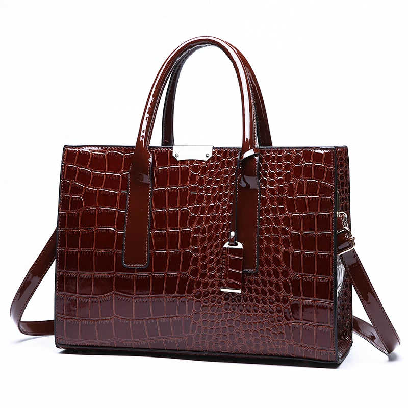 Women Crocodile Pattern Handbag Elegant Leather Composite Bag Luxury Large Shoulder Bag Alligator Design Lady Messenger Bags