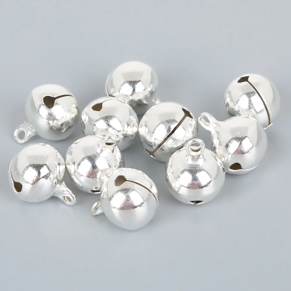 6mm -14mm Rhodium loose beads small bell Christmas decoration pendants DIY jewelry handmade crafts accessories