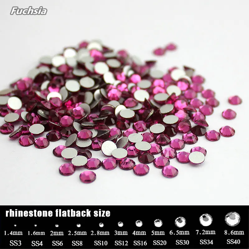 QIAO SS4-SS34 Fuchsia Rhinestone for Nail Art Flatback DIY Decoration Non Hotfix Crystal Stone Glue on Rhinestones