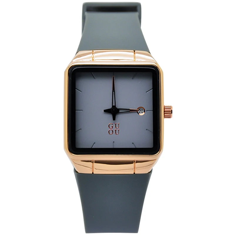 Fashion Luxury Brand Unisex Men Womens Watches Square Dial Silicone Strap Golden Case Lady Dress Quartz Watch Relogios Femininos