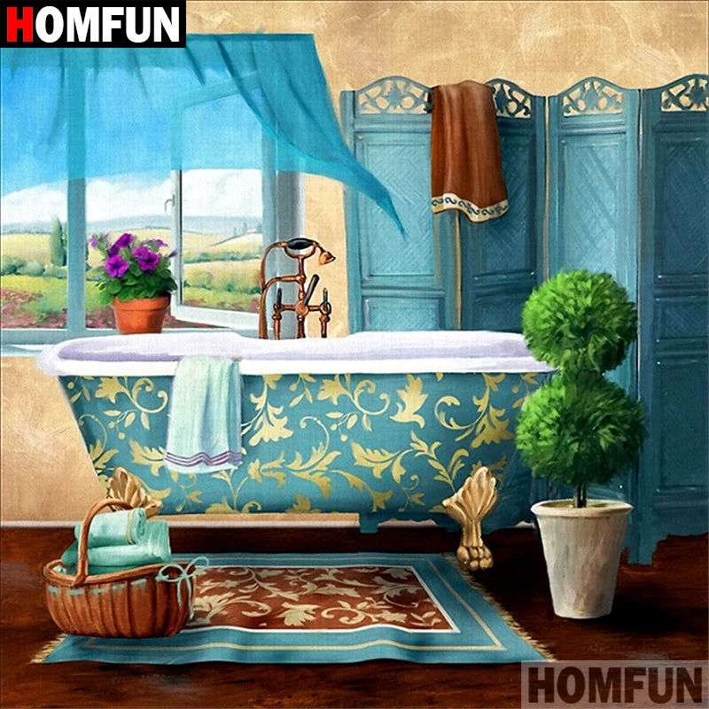 

Алмазная 5D Вышивка HOMFUN A07309, картина «сделай сам» с полными квадратными/круглыми стразами, вышивка крестиком в ванную комнату, домашний декор