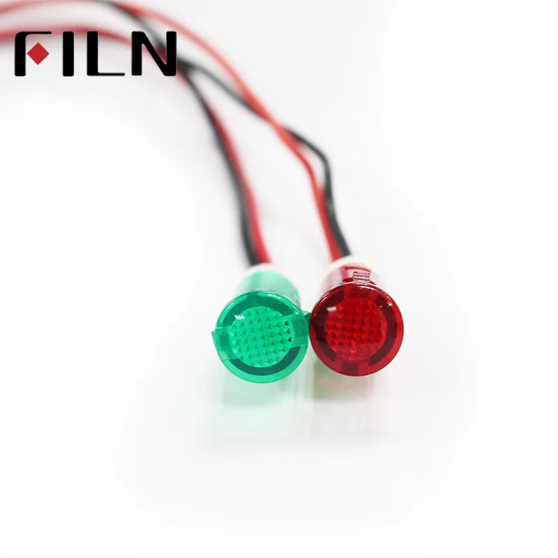 FILN 10mm diameter 6v 12v 24v 120v 220v plastic red yellow green water heater indicator light with wire