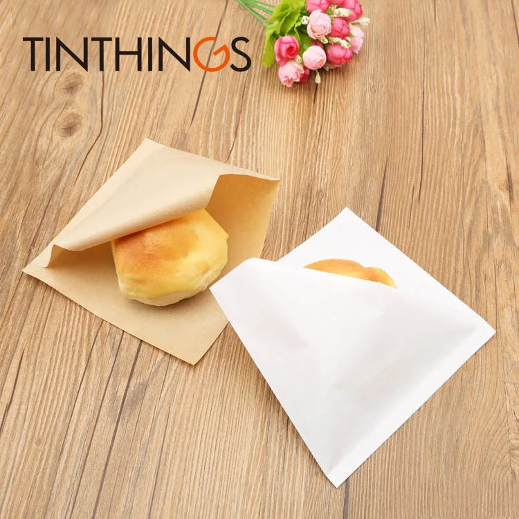 

20 pcs 15x15cm Kraft paper packaging bag Oil proof sandwich Donuts bag for Bakery bread food bags Trigonometric type white Brown