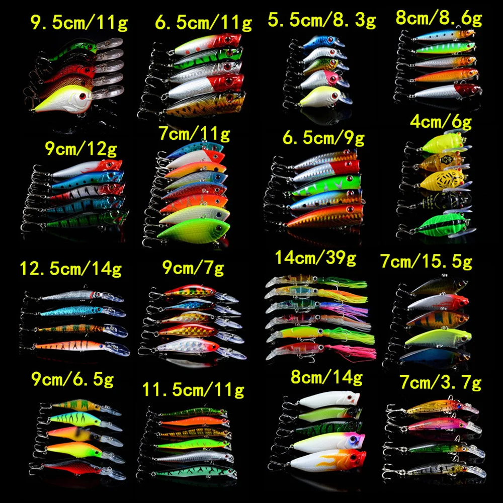 83pcs/lot Fishing Lures Set Mixed 16  Models Hard Baits Artificial Make 83 Different Colors Wobblers Fishing Tackle Wholesale