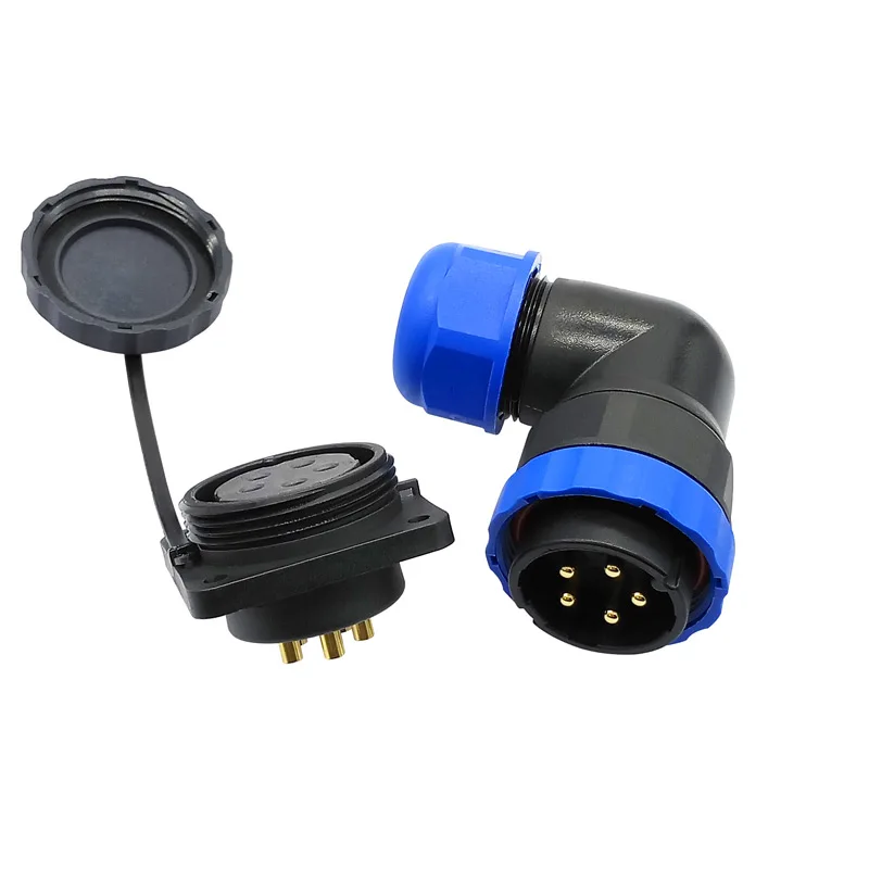 SP28 waterproof connector IP68 angle connectors 2pin 3/4/5/6/7/8/9/10/12/14/16/19/22/24/26Pin flange socket 90 degree elbow