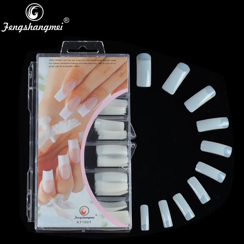 Fengshangmei Fake Nails Tips Straight Salon Half Covered Long Nails For Art Design Packing of 100pcs