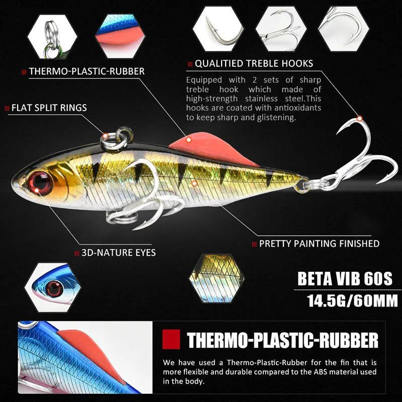 ALLBLUE BETA VIB 60S Sinking Vibration Fishing Lure Hard Plastic Artificial VIB Winter Ice Jigging Pike Bait Tackle Isca Peche