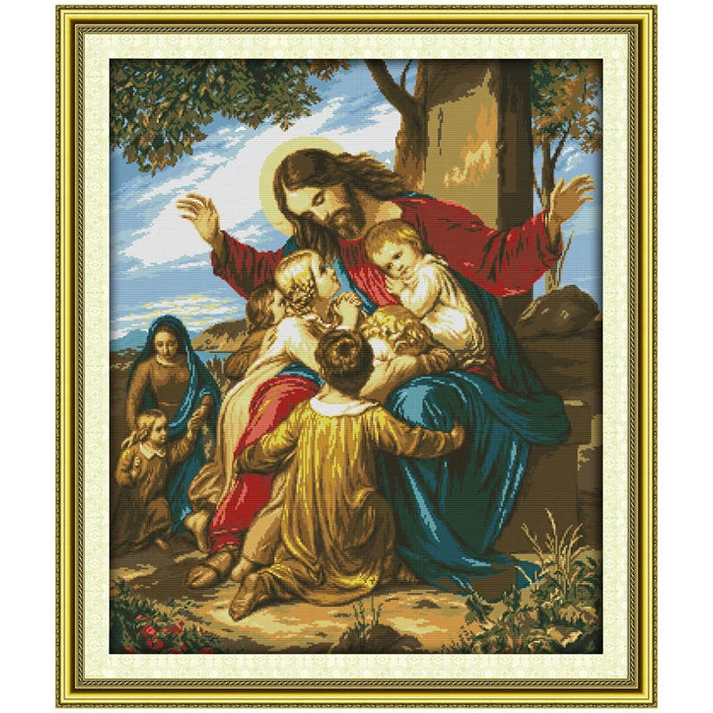 Jesus and His Children Patterns Counted Cross Stitch Set DIY 11CT 14CT 16CT Stamped DMC Cross-stitch Kit Embroidery Needlework